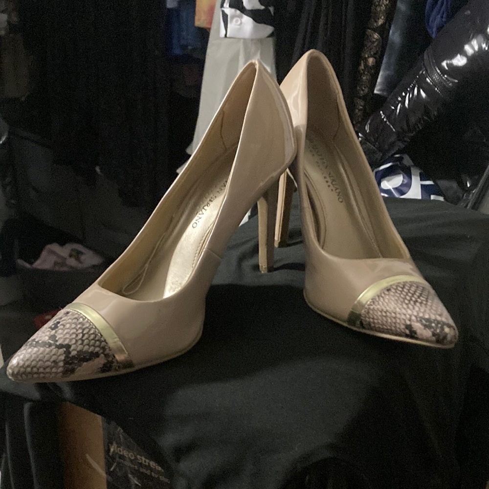 Christian Siriano nude and snakeskin heels